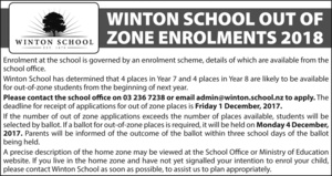 Winton School Out of Zone Enrollments Open