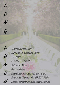 The Hideaway 201 Long Lunch